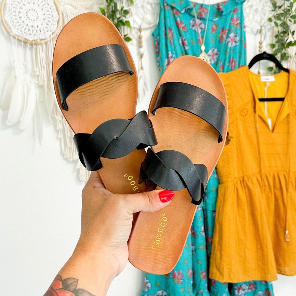 Black Braided Slide Sandal